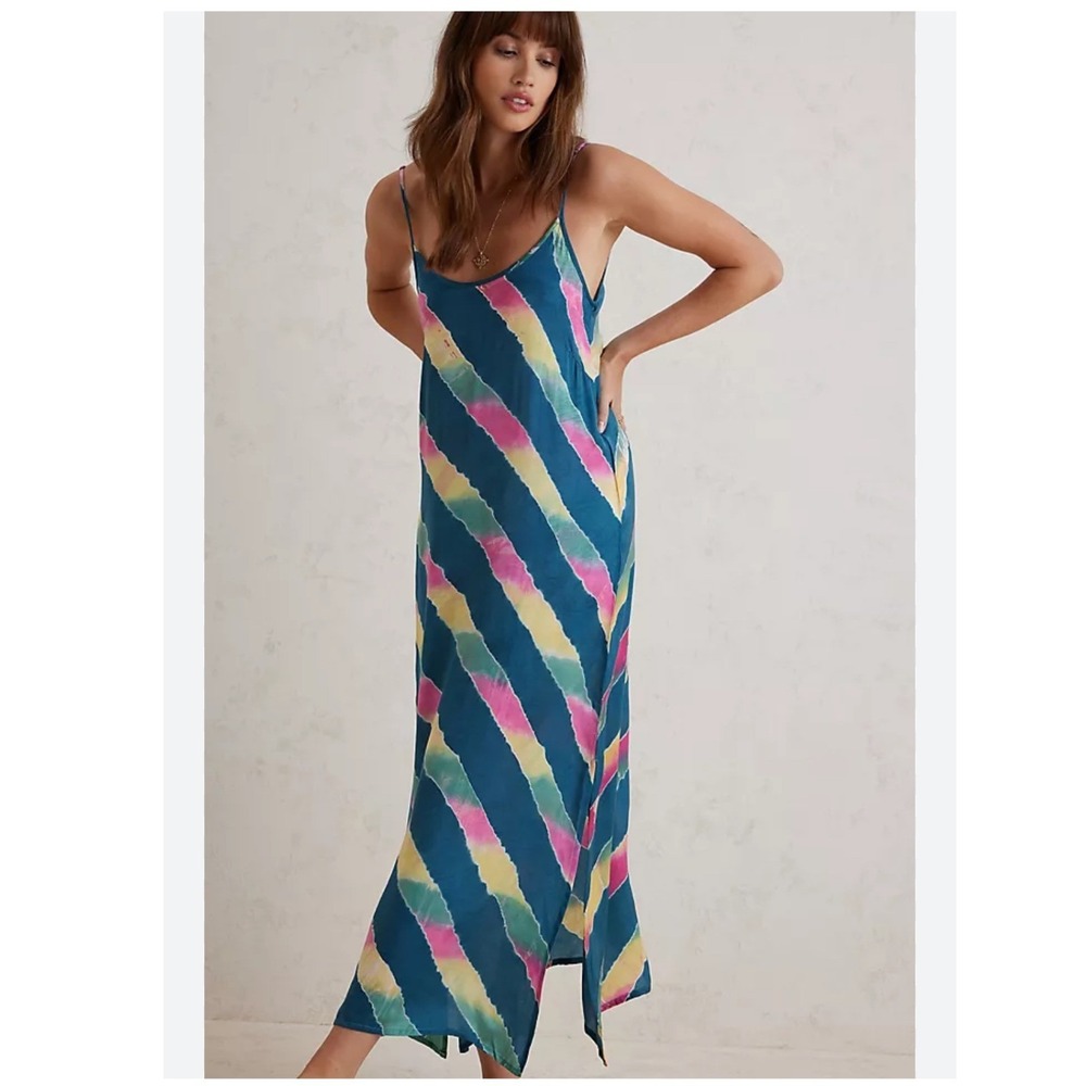 Maison Hotel Anthropologie Sarah Slip Dress Sz M Tie Dye Maxi Stripe Boho Summer